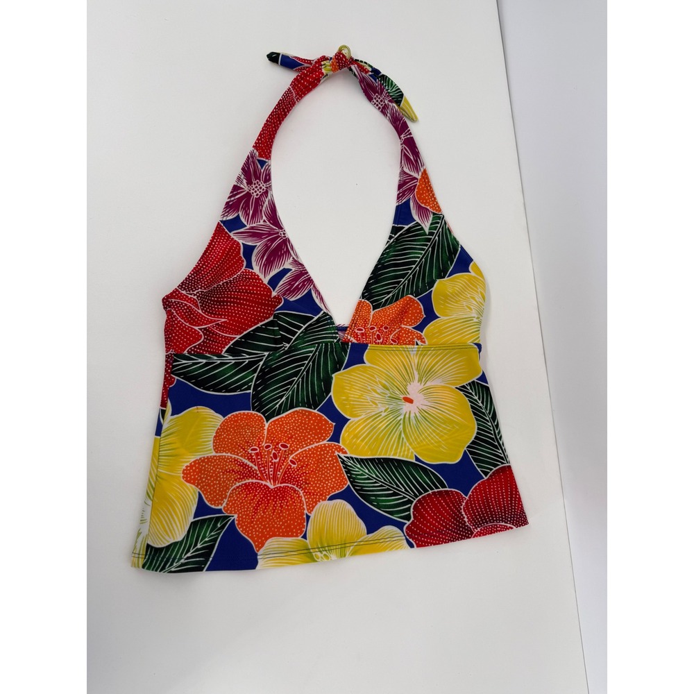 La Blanca Rod Beattie Tropical Floral Halter Tankini Swim Top Multicolor Sz 12